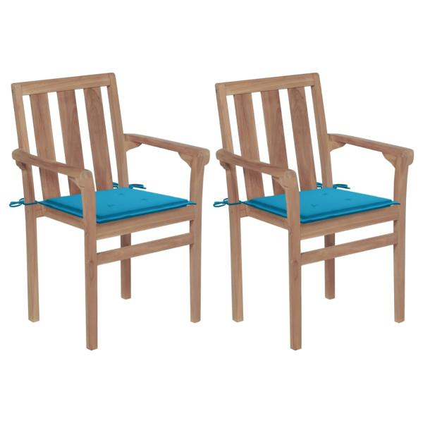 ARDEBO.de - Gartenstühle 2 Stk. mit Blauen Kissen Teak Massivholz