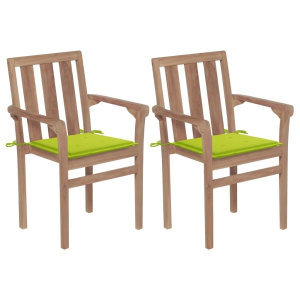 ARDEBO.de - Gartenstühle 2 Stk. mit Hellgrünen Kissen Teak Massivholz