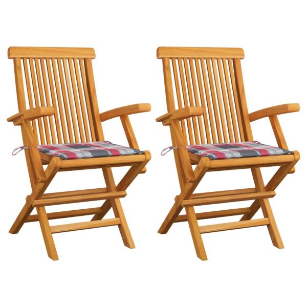 ARDEBO.de - Gartenstühle Rote Karomuster-Kissen 2 Stk. Massivholz Teak