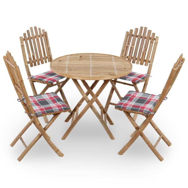 ARDEBO.de - 5-tlg. Garten-Essgruppe mit Kissen Klappbar Bambus