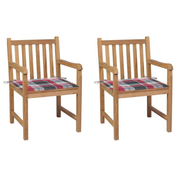 ARDEBO.de - Gartenstühle 2 Stk. Rote Karomuster-Kissen Massivholz Teak