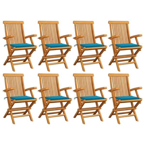 ARDEBO.de - Gartenstühle mit Blauen Kissen 8 Stk. Massivholz Teak