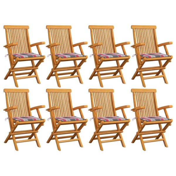 ARDEBO.de - Gartenstühle Rote Karomuster-Kissen 8 Stk. Massivholz Teak