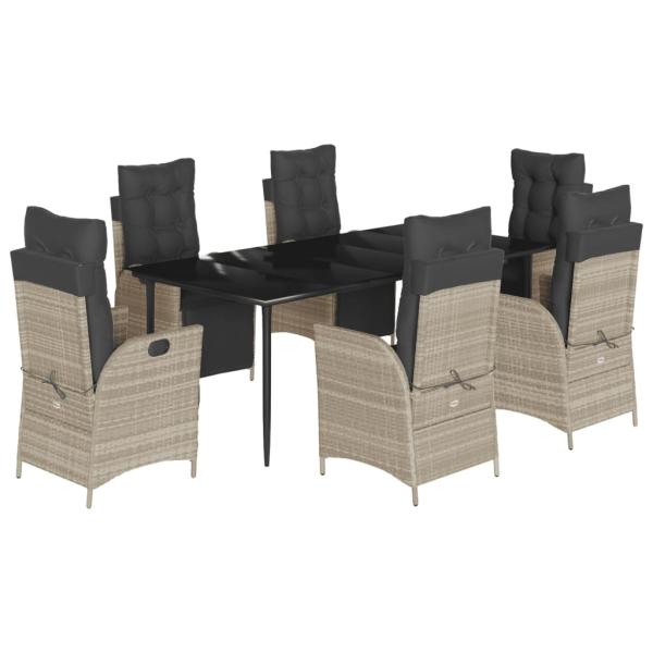 7-tlg. Garten-Essgruppe mit Kissen Hellgrau Poly Rattan