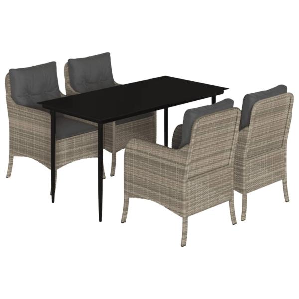 5-tlg. Garten-Essgruppe mit Kissen Hellgrau Poly Rattan