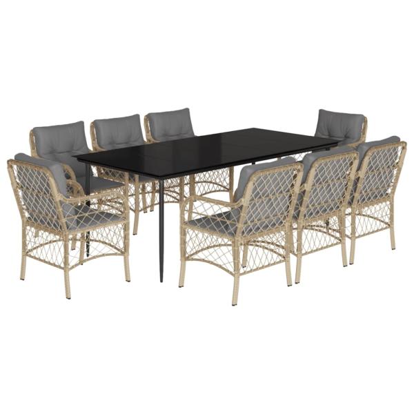 9-tlg. Garten-Essgruppe mit Kissen Beigemischung Poly Rattan