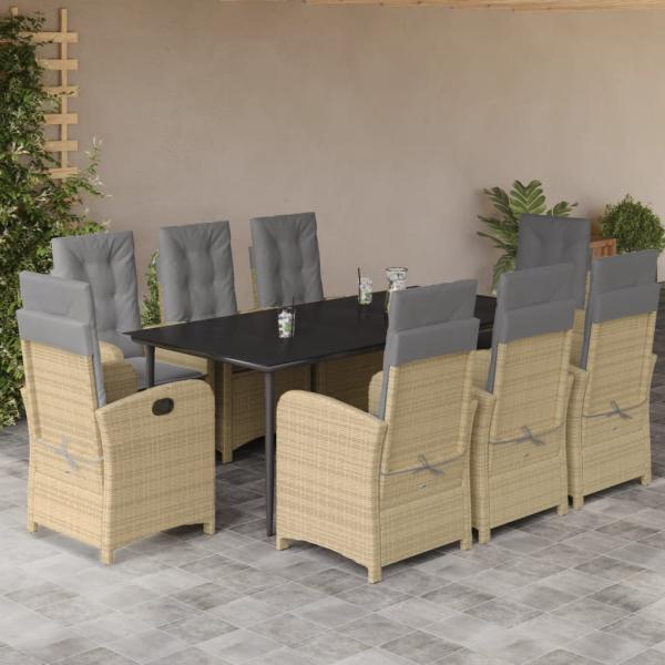 ARDEBO.de - 9-tlg. Garten-Essgruppe mit Kissen Beigemischung Poly Rattan