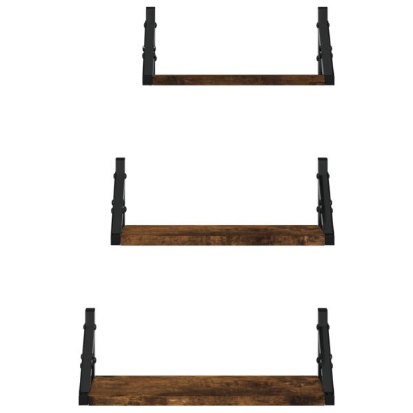 3-tlg. Wandregal-Set Räuchereiche Holzwerkstoff