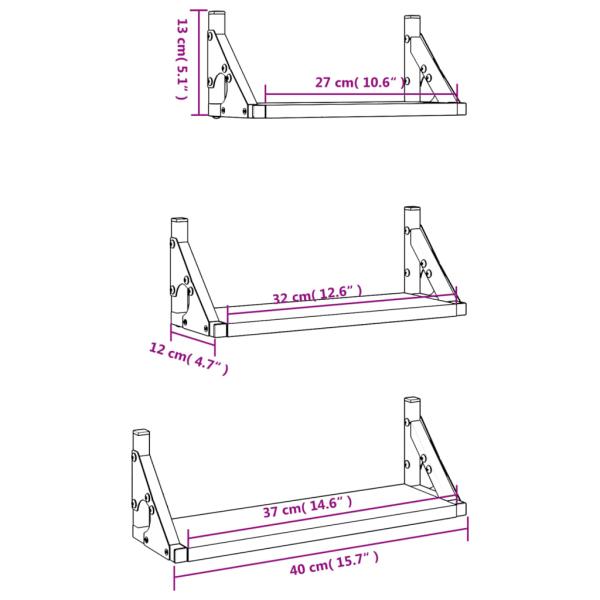 3-tlg. Wandregal-Set Räuchereiche Holzwerkstoff