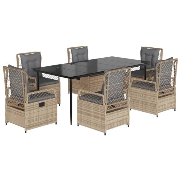7-tlg. Garten-Essgruppe mit Kissen Beige Poly Rattan