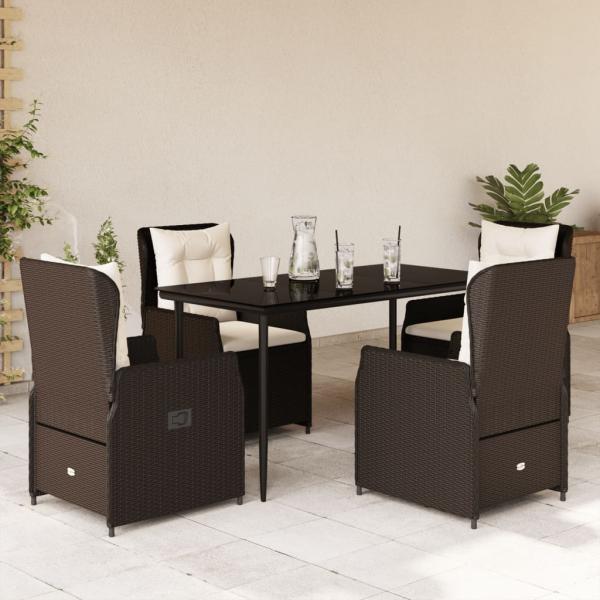 ARDEBO.de - 5-tlg. Garten-Essgruppe mit Kissen Braun Poly Rattan