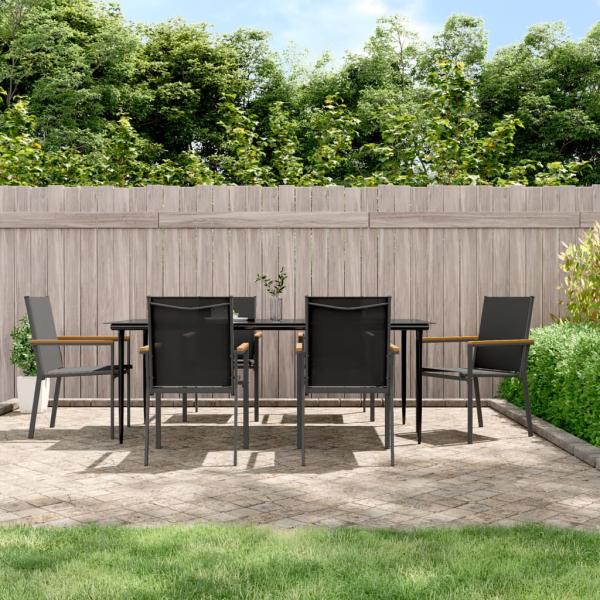ARDEBO.de - 7-tlg. Garten-Essgruppe Schwarz Textilene und Stahl