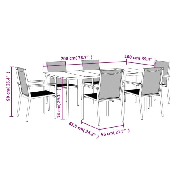 7-tlg. Garten-Essgruppe Schwarz Textilene und Stahl