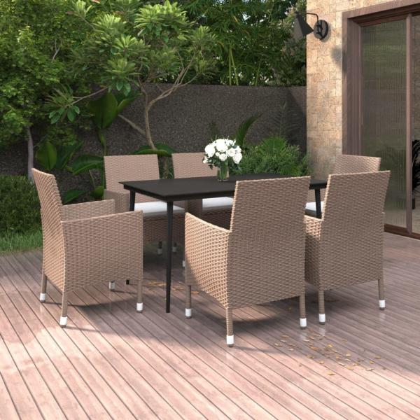 ARDEBO.de - 7-tlg. Garten-Essgruppe mit Kissen Poly Rattan und Glas