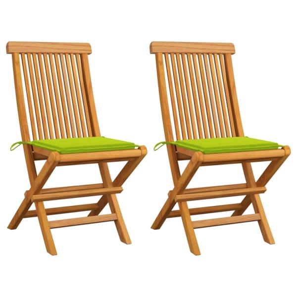 ARDEBO.de - Gartenstühle mit Hellgrünen Kissen 2 Stk. Massivholz Teak