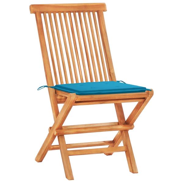 3-tlg. Bistroset mit Blauen Kissen Massivholz Teak