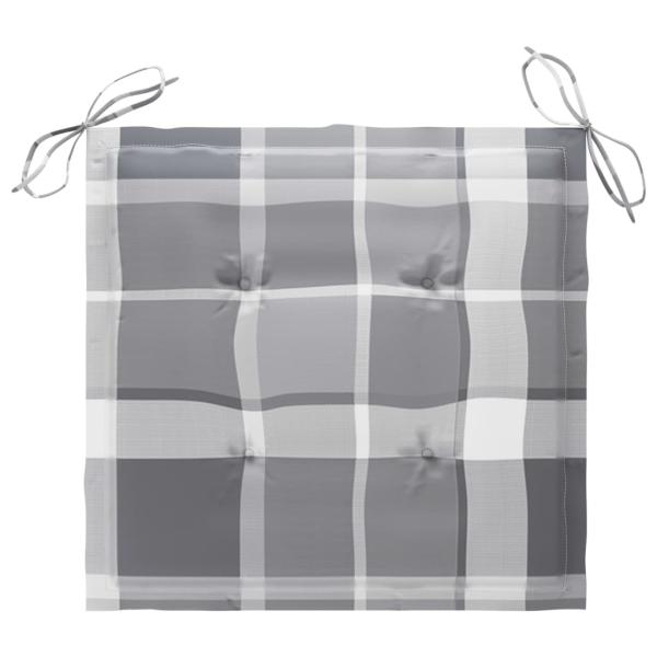 Gartenstühle Graue Karomuster-Kissen 6 Stk. Massivholz Teak