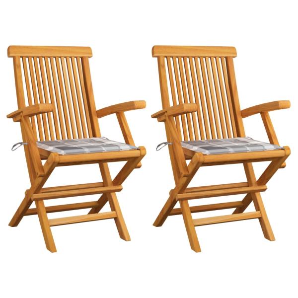 ARDEBO.de - Gartenstühle Graue Karomuster-Kissen 2 Stk. Massivholz Teak