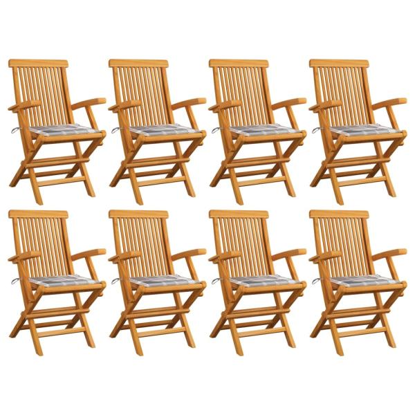 ARDEBO.de - Gartenstühle Graue Karomuster-Kissen 8 Stk. Massivholz Teak