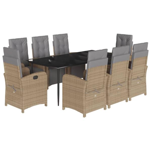 9-tlg. Garten-Essgruppe mit Kissen Beige Poly Rattan