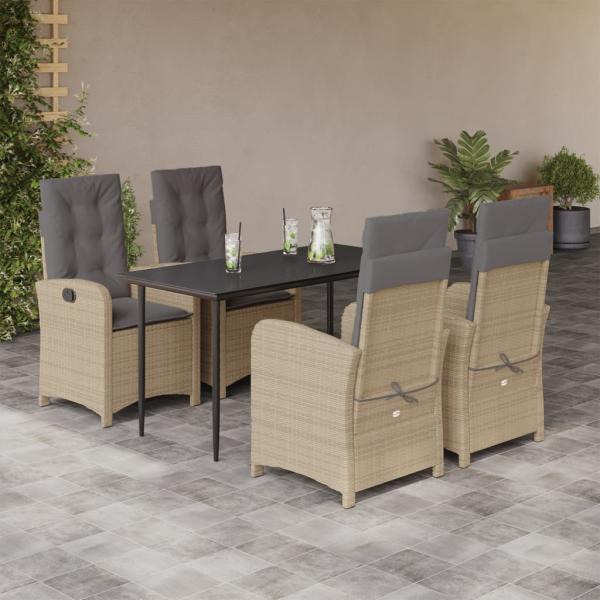 ARDEBO.de - 5-tlg. Garten-Essgruppe mit Kissen Beigemischung Poly Rattan