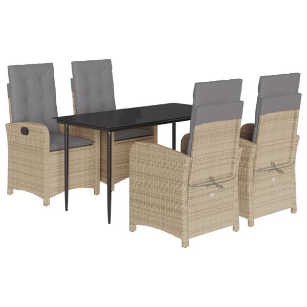 5-tlg. Garten-Essgruppe mit Kissen Beigemischung Poly Rattan