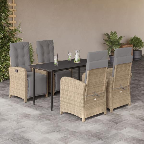 ARDEBO.de - 5-tlg. Garten-Essgruppe mit Kissen Beige Poly Rattan