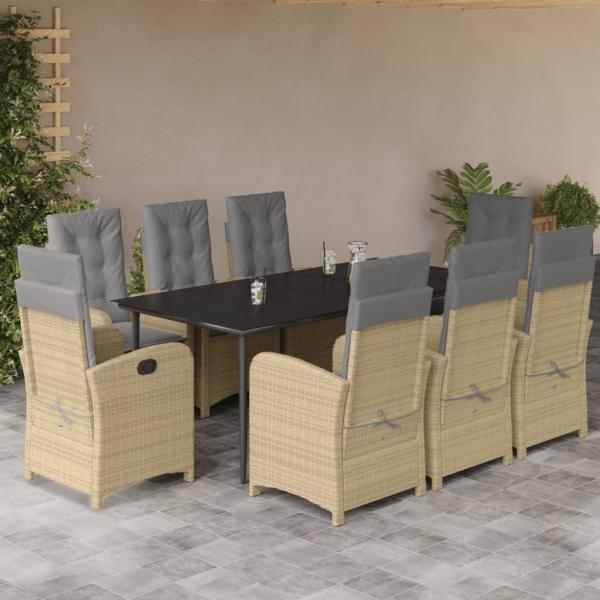 ARDEBO.de - 9-tlg. Garten-Essgruppe mit Kissen Beigemischung Poly Rattan