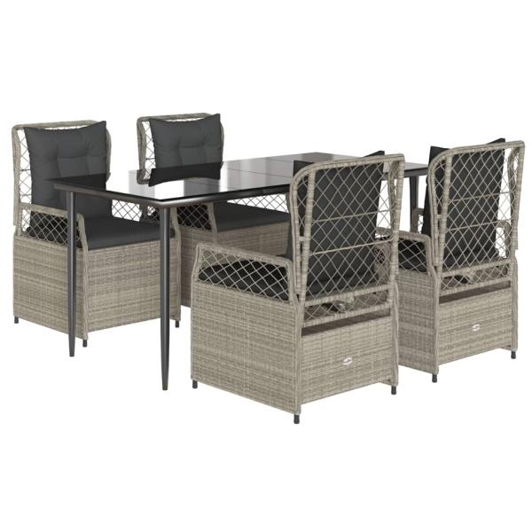 5-tlg. Garten-Essgruppe mit Kissen Hellgrau Poly Rattan