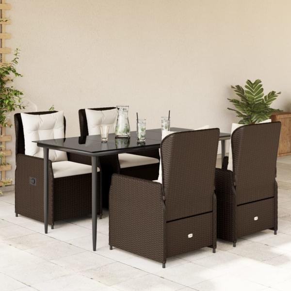 ARDEBO.de - 5-tlg. Garten-Essgruppe mit Kissen Braun Poly Rattan