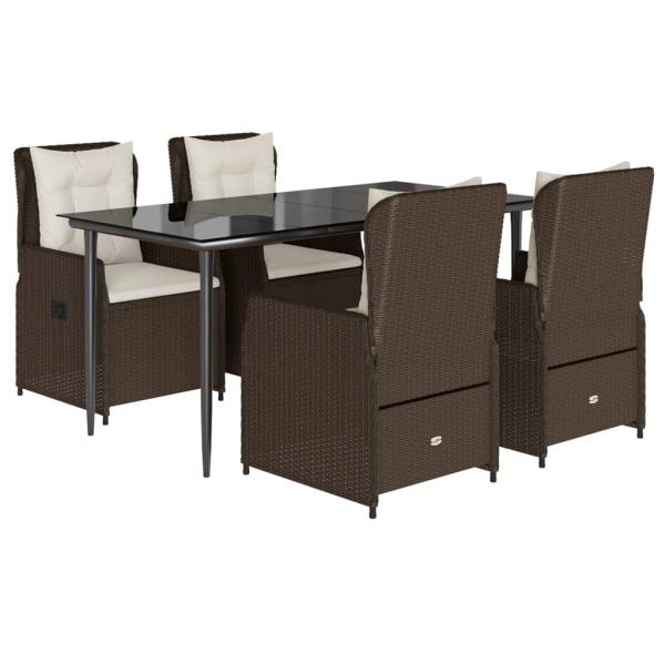 5-tlg. Garten-Essgruppe mit Kissen Braun Poly Rattan