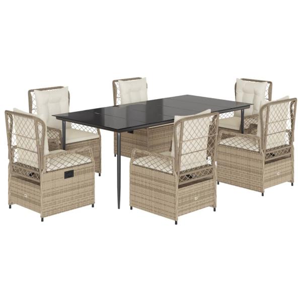 7-tlg. Garten-Essgruppe mit Kissen Beige Poly Rattan
