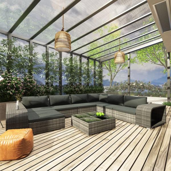 ARDEBO.de - 10-tlg. Garten-Lounge-Set mit Auflagen Poly Rattan Grau