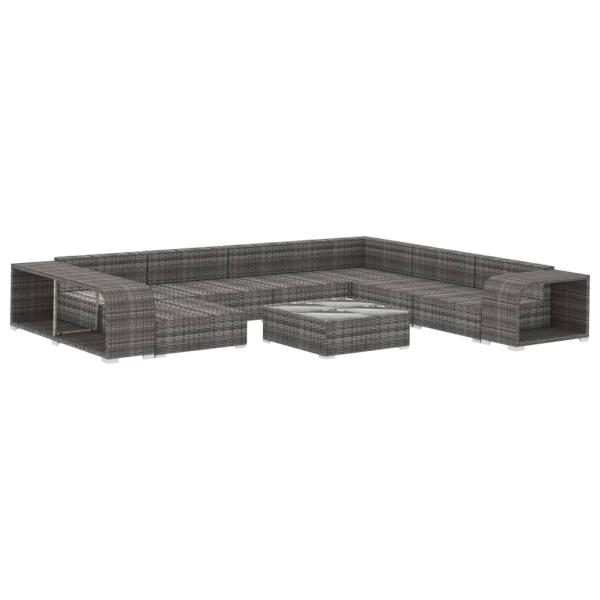 10-tlg. Garten-Lounge-Set mit Auflagen Poly Rattan Grau