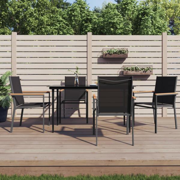 ARDEBO.de - 5-tlg. Garten-Essgruppe Schwarz Textilene und Stahl
