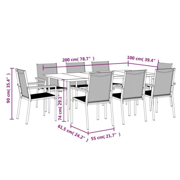 9-tlg. Garten-Essgruppe Schwarz Textilene und Stahl