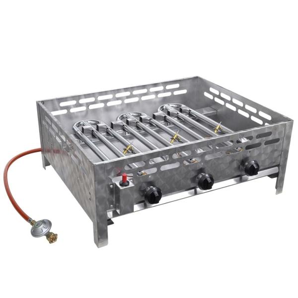 vidXL Gastro-Gasgrill 3 Flammen Edelstahl Silbern