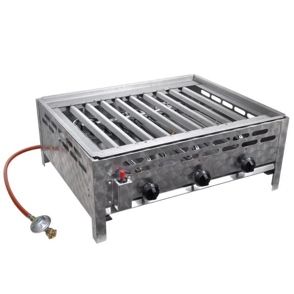 vidXL Gastro-Gasgrill 3 Flammen Edelstahl Silbern
