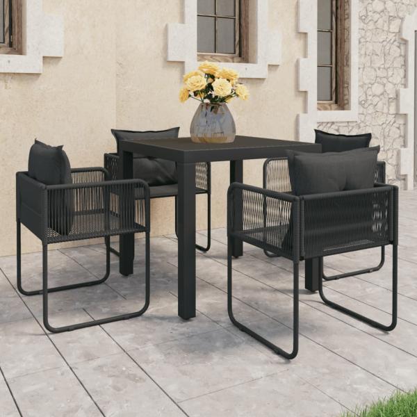 ARDEBO.de - 5-tlg. Garten-Essgruppe PVC Rattan Schwarz