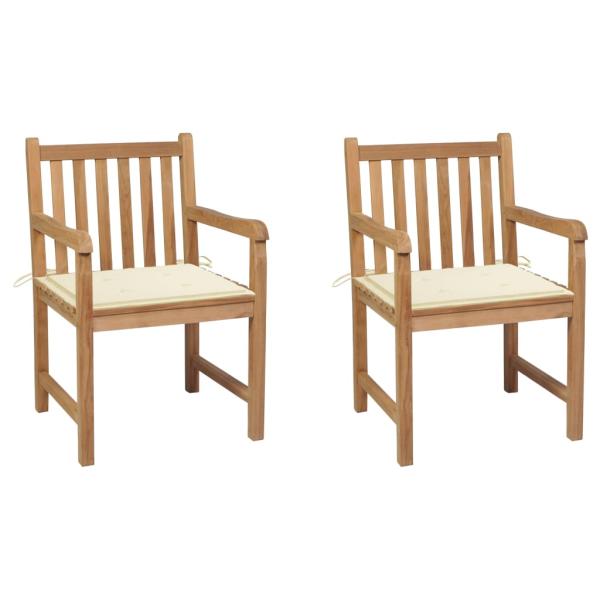 ARDEBO.de - Gartenstühle 2 Stk. mit Cremeweißen Kissen Massivholz Teak