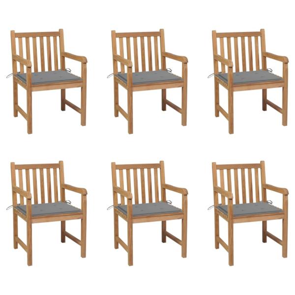 ARDEBO.de - Gartenstühle 6 Stk. mit Grauen Kissen Massivholz Teak
