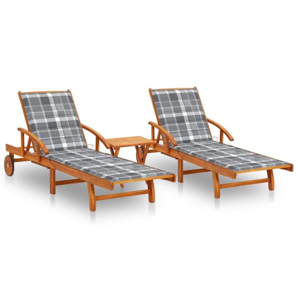 ARDEBO.de - Sonnenliegen 2 Stk. mit Tisch und Auflagen Massivholz Akazie