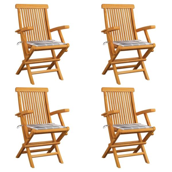 ARDEBO.de - Gartenstühle Graue Karomuster-Kissen 4 Stk. Massivholz Teak