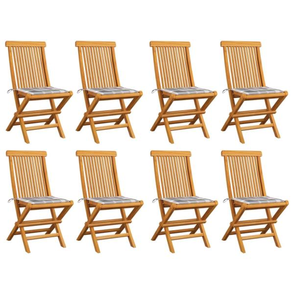 ARDEBO.de - Gartenstühle Graue Karomuster-Kissen 8 Stk. Massivholz Teak