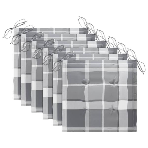 Gartenstühle 6 Stk. Graue Karomuster-Kissen Massivholz Teak