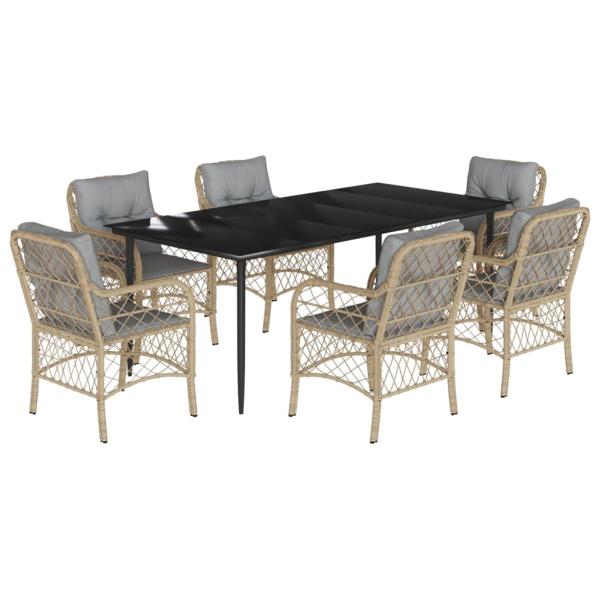 7-tlg. Garten-Essgruppe mit Kissen Beigemischung Poly Rattan