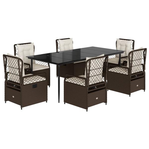 7-tlg. Garten-Essgruppe mit Kissen Braun Poly Rattan