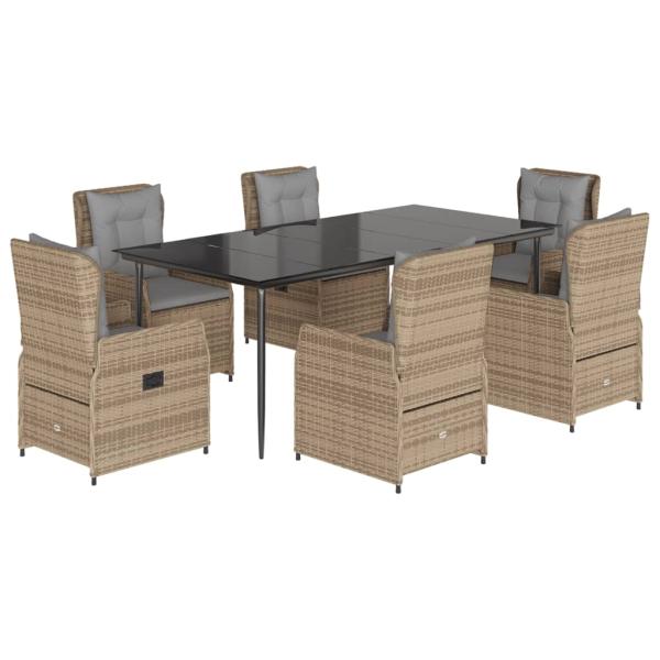 7-tlg. Garten-Essgruppe mit Kissen Beige Poly Rattan