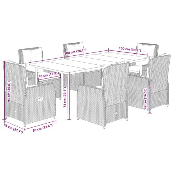 7-tlg. Garten-Essgruppe mit Kissen Beige Poly Rattan