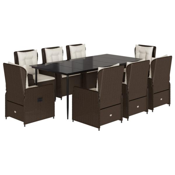 9-tlg. Garten-Essgruppe mit Kissen Braun Poly Rattan